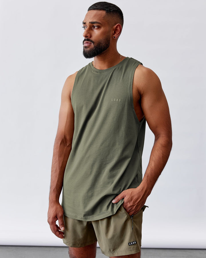 Man wearing PimaFLX Tank - Olive Fade