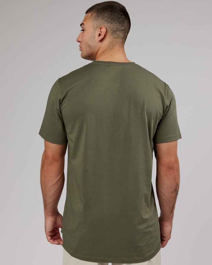 Man wearing PimaFLX Tee - Olive Fade