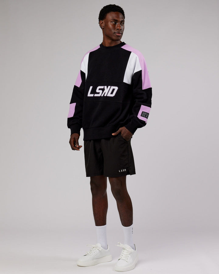 Man wearing Unisex Slam Sweater Oversize - Black-Lilac