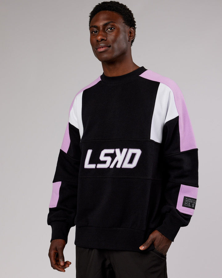 Man wearing Unisex Slam Sweater Oversize - Black-Lilac