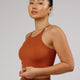 Woman wearing Minimal Seamless Crop Ribbed Tank - Auburn