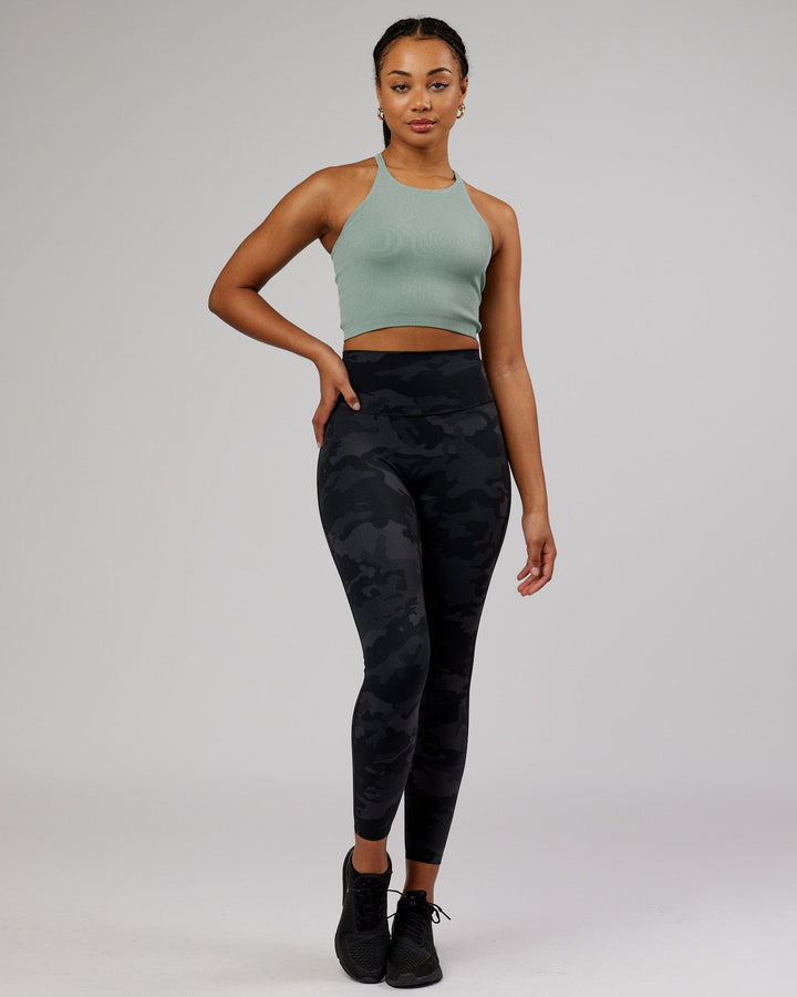 Woman wearing Minimal Seamless Crop Ribbed Tank - Frost