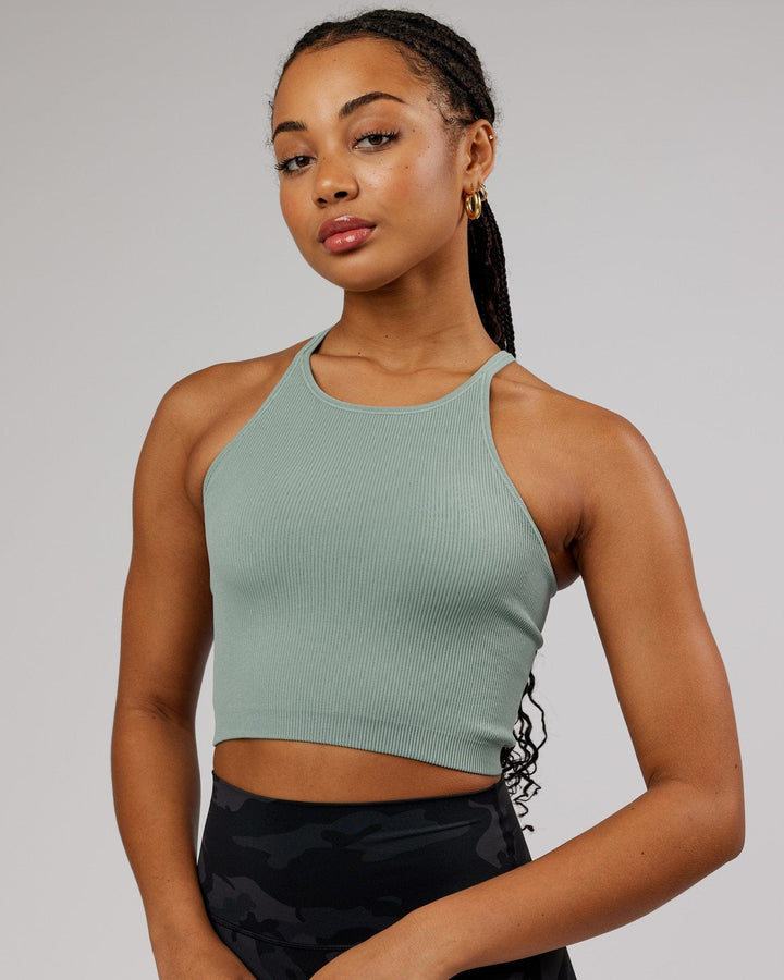 Woman wearing Minimal Seamless Crop Ribbed Tank - Frost