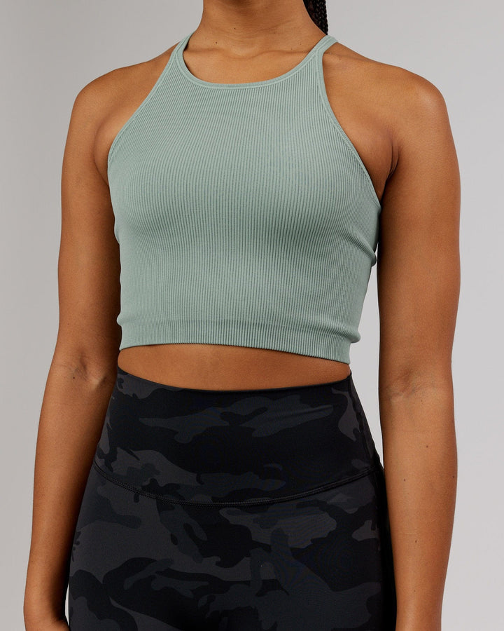 Woman wearing Minimal Seamless Crop Ribbed Tank - Frost