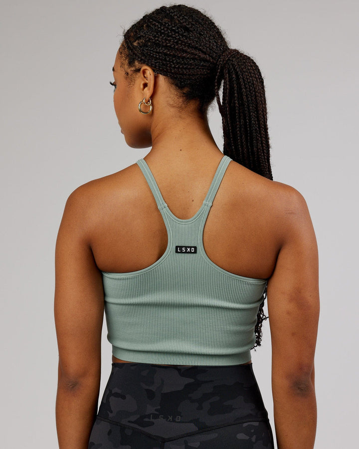 Woman wearing Minimal Seamless Crop Ribbed Tank - Frost