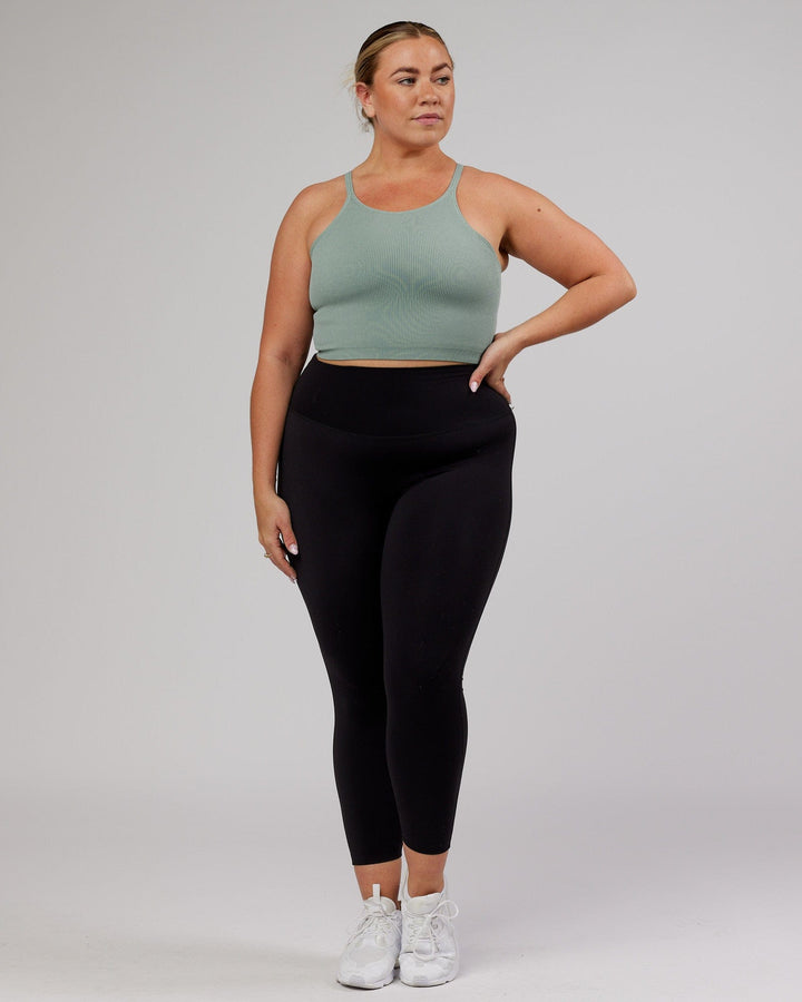 Woman wearing Minimal Seamless Crop Ribbed Tank - Frost