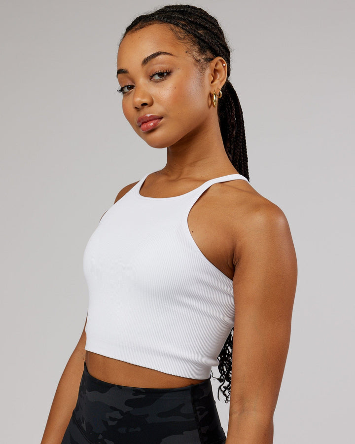 Minimal Seamless Crop Ribbed Tank - White