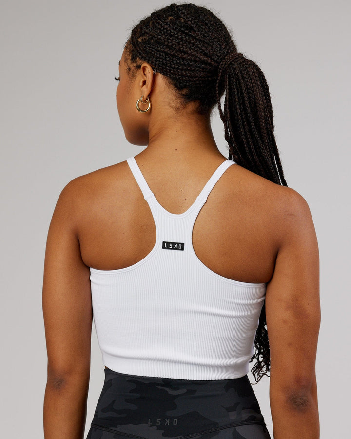 Minimal Seamless Crop Ribbed Tank - White