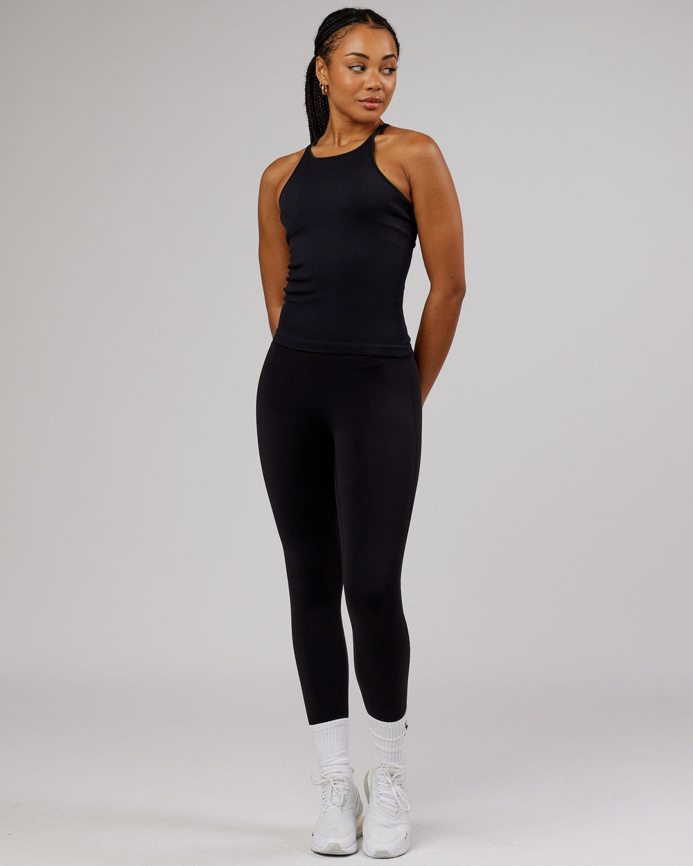 Woman wearing Minimal Seamless Ribbed Tank - Black