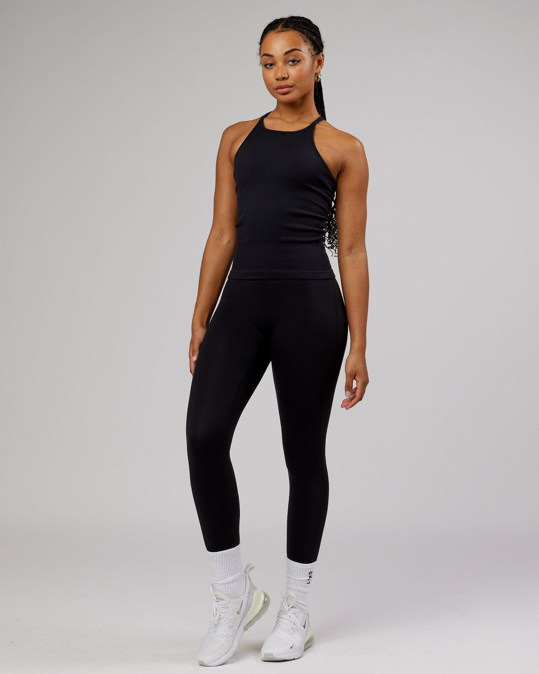 Woman wearing Minimal Seamless Ribbed Tank - Black