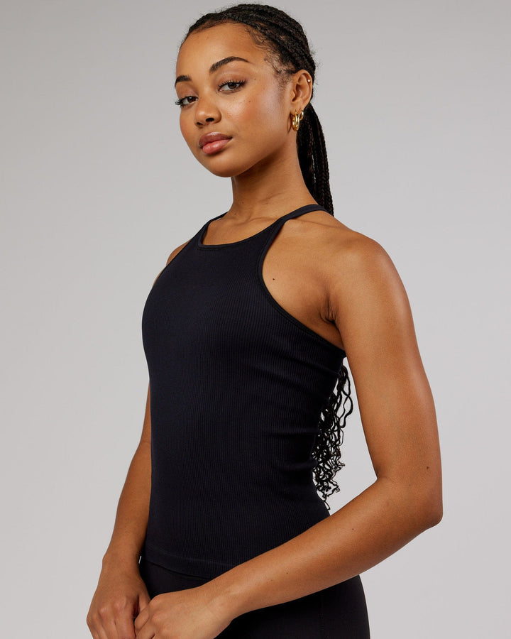 Woman wearing Minimal Seamless Ribbed Tank - Black