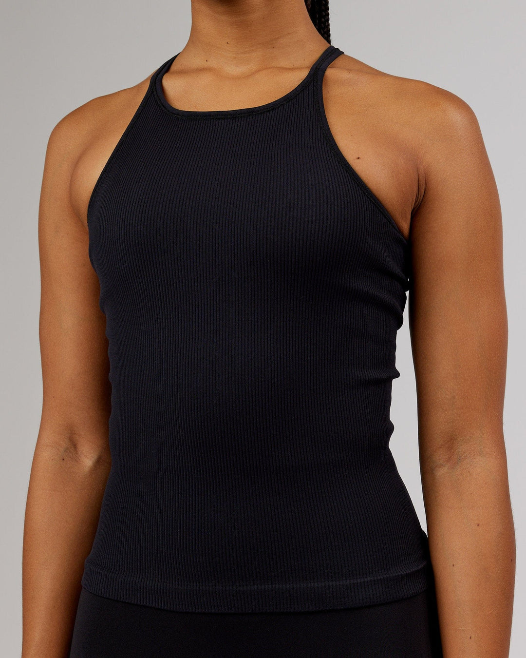 Woman wearing Minimal Seamless Ribbed Tank - Black