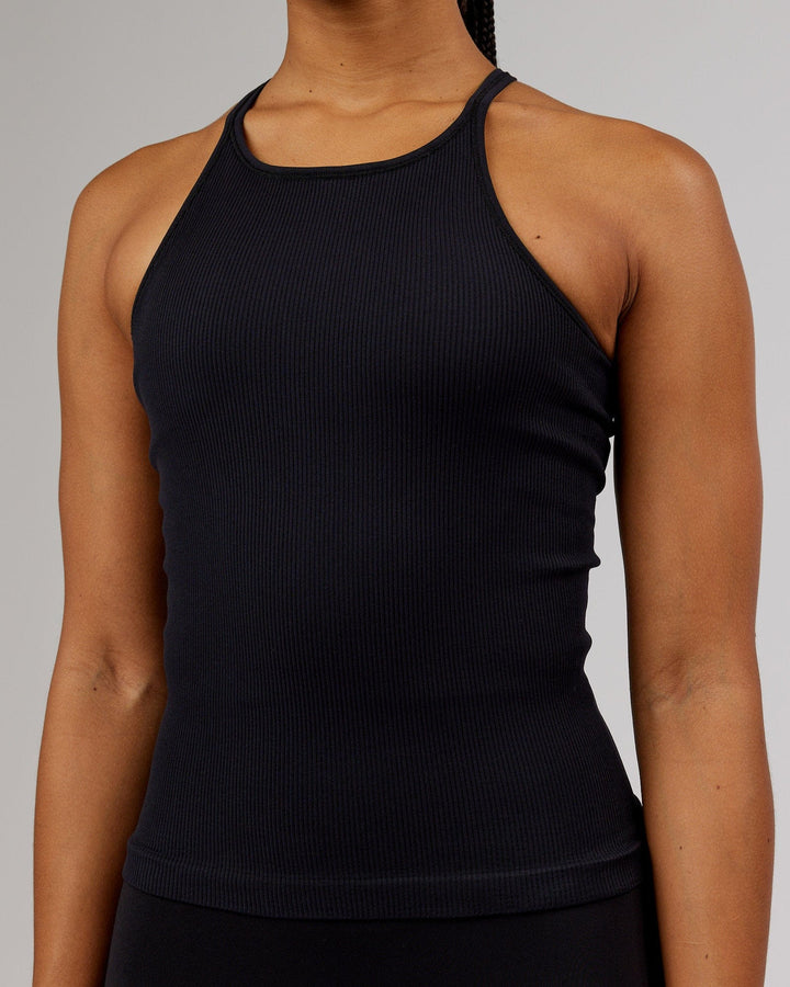 Woman wearing Minimal Seamless Ribbed Tank - Black