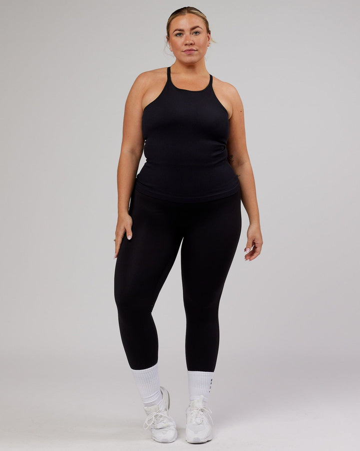 Woman wearing Minimal Seamless Ribbed Tank - Black