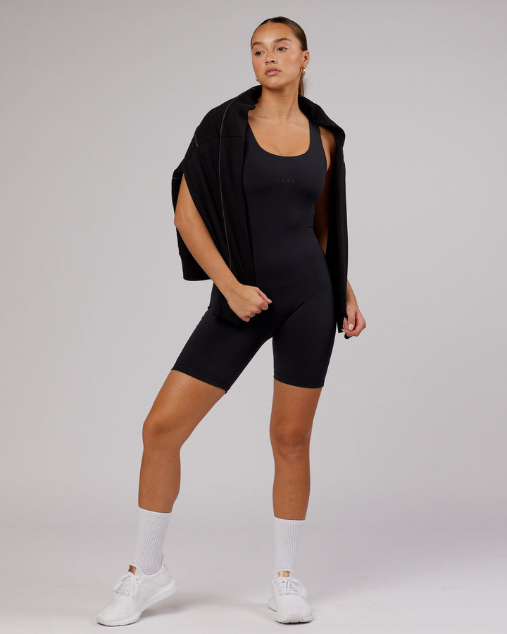 Woman wearing Power Body Suit - Black