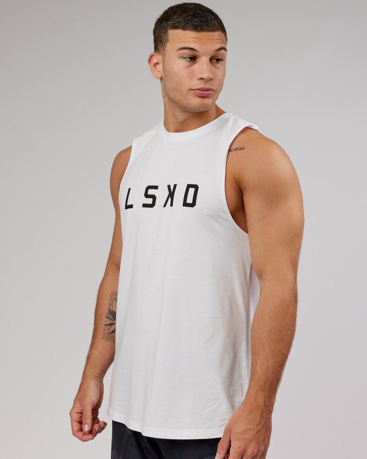 Man wearing Power FLXDRY Training Fit Tank - White-Black