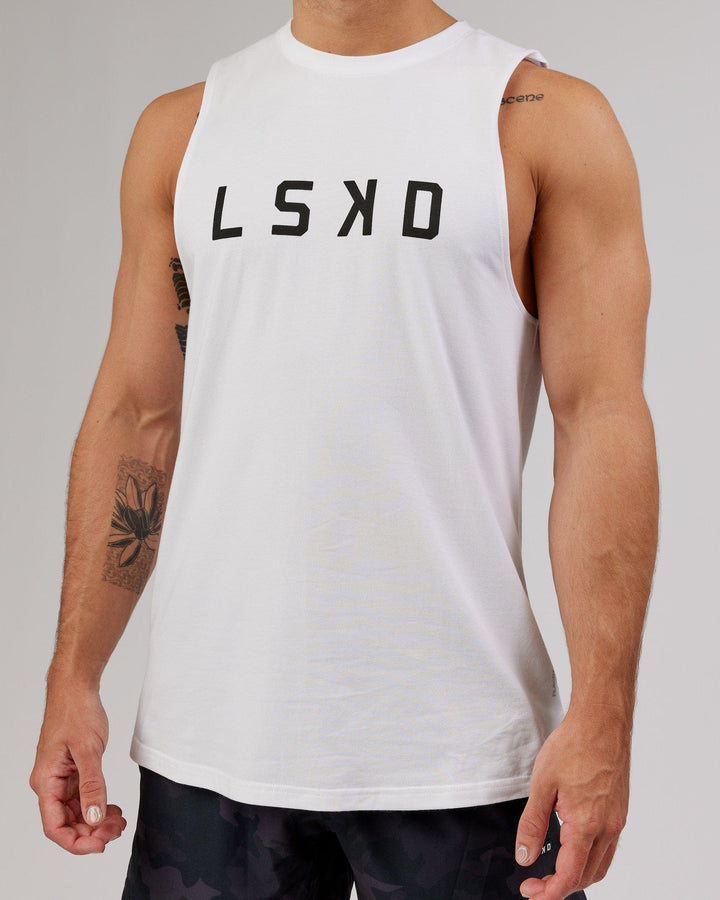 Man wearing Power FLXDRY Training Fit Tank - White-Black