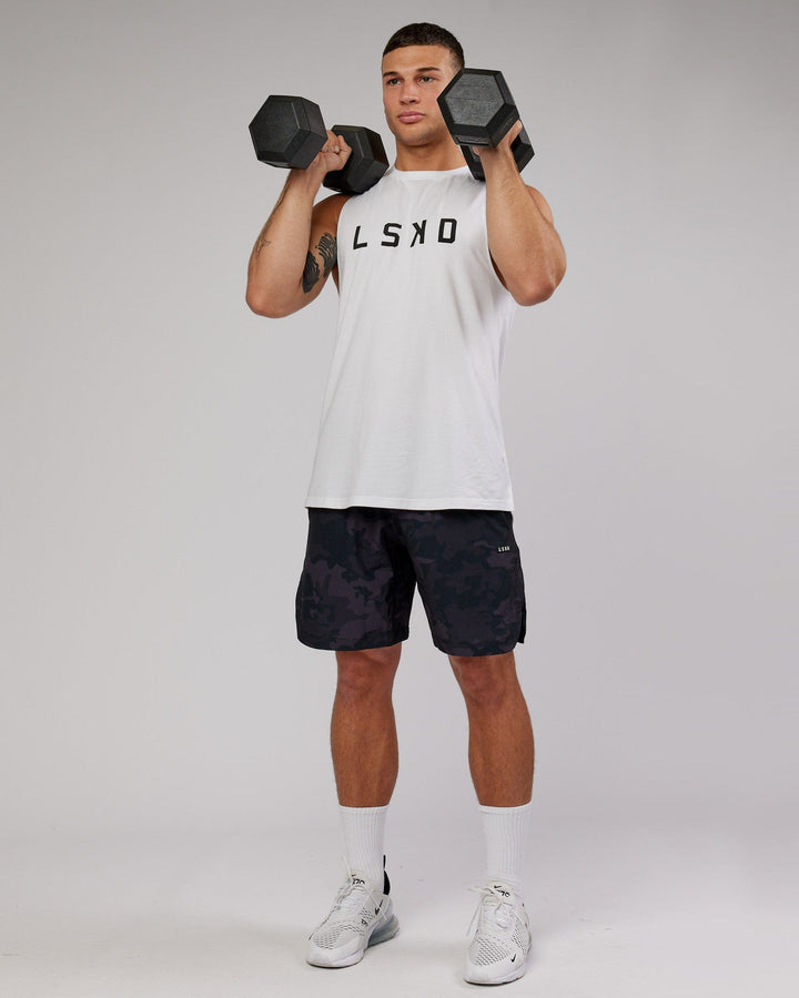Man wearing Power FLXDRY Training Fit Tank - White-Black