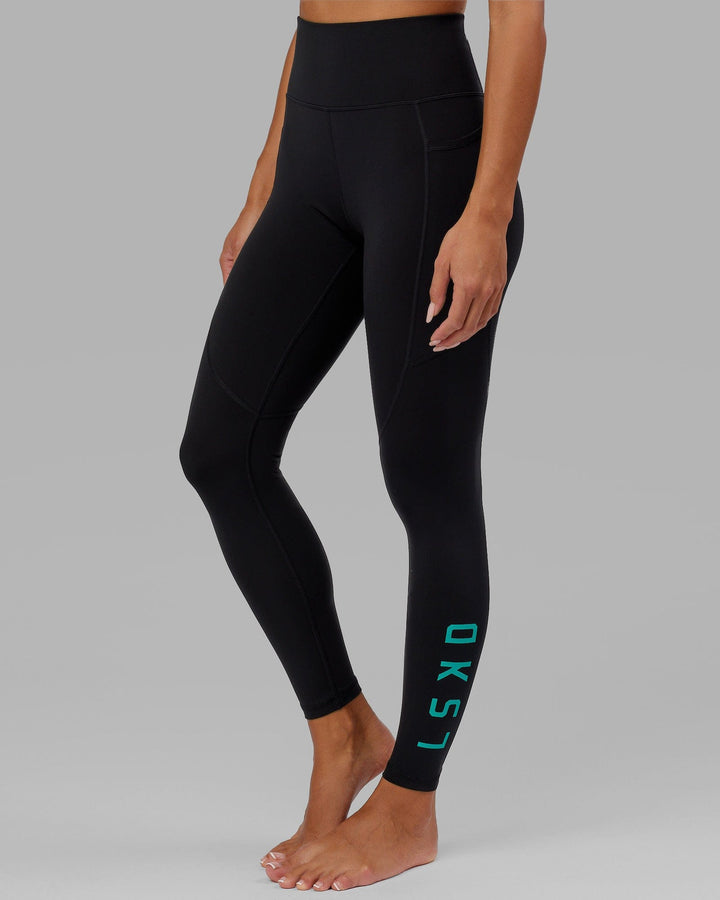 Rep Full Length Tights - Black-Hyper Teal