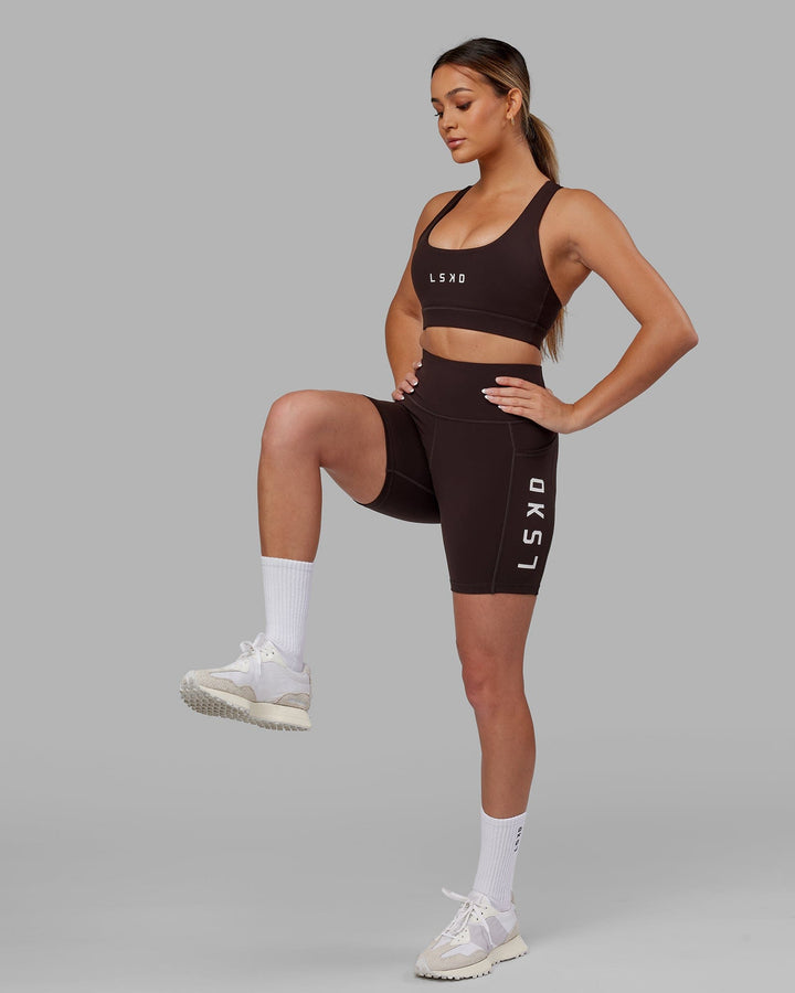 Woman wearing Rep Mid Short Tight - Dark Walnut