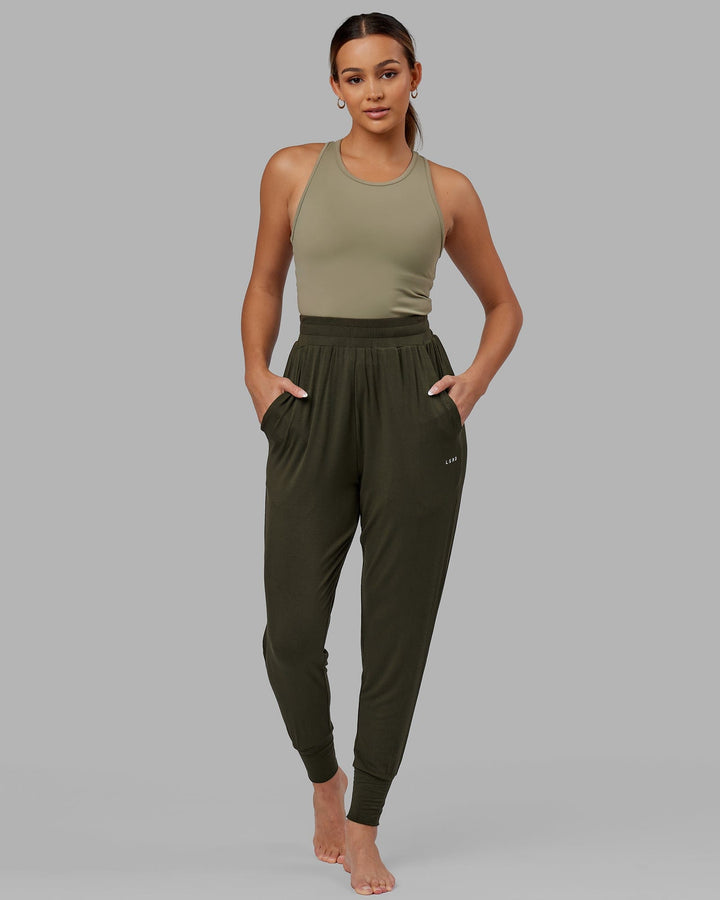 Woman wearing Rest and Recover Pant - Forest Night