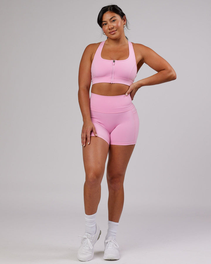 Woman wearing Sprint Sports Bra - Pink Frosting