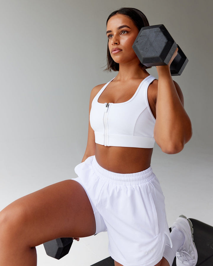 Woman wearing Sprint Sports Bra - White