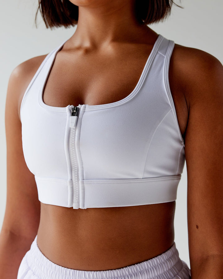 Woman wearing Sprint Sports Bra - White