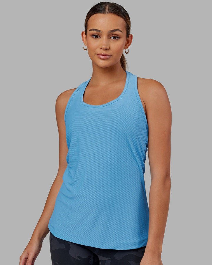 Woman wearing Sprint Tank - Azure Blue