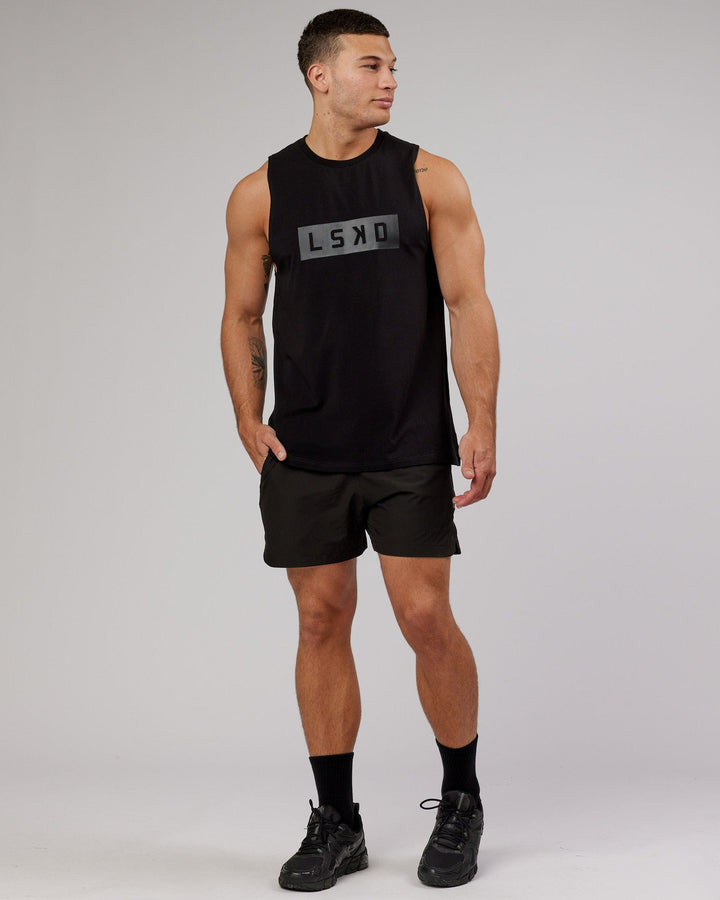 Man wearing Strength FLXCotton Training Fit Tank - Black-Black