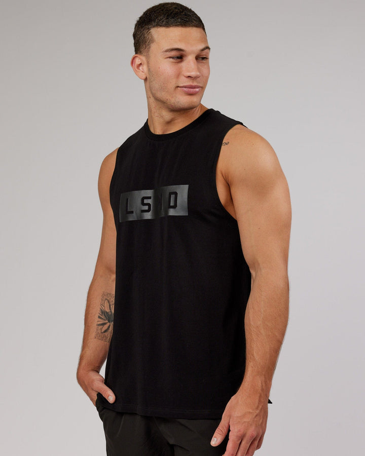 Man wearing Strength FLXCotton Training Fit Tank - Black-Black