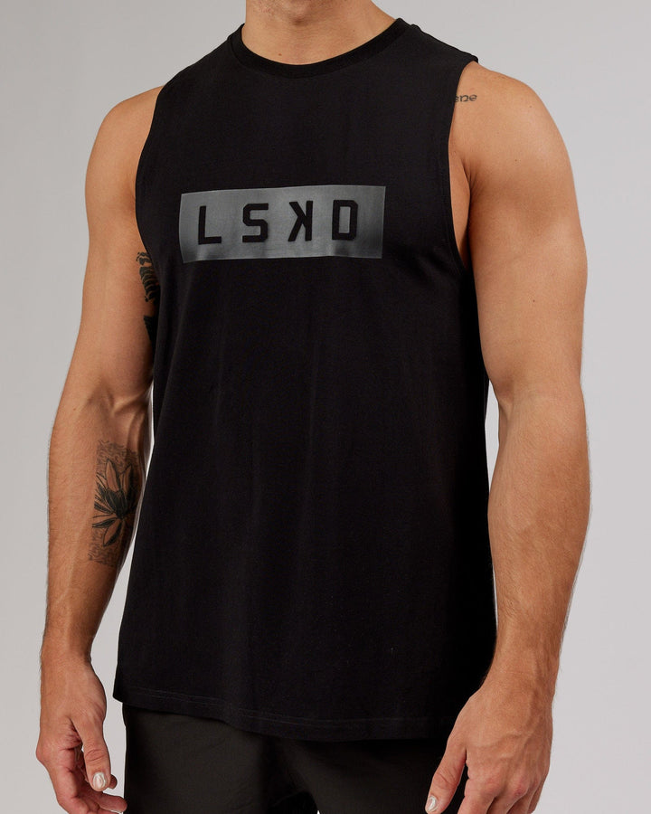 Man wearing Strength FLXCotton Training Fit Tank - Black-Black