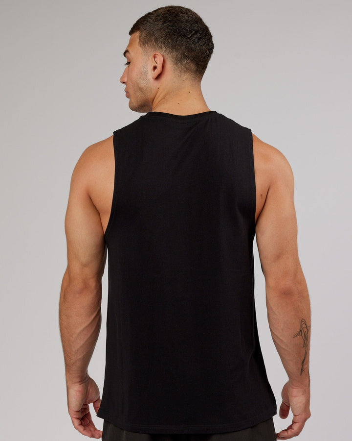 Man wearing Strength FLXCotton Training Fit Tank - Black-Black