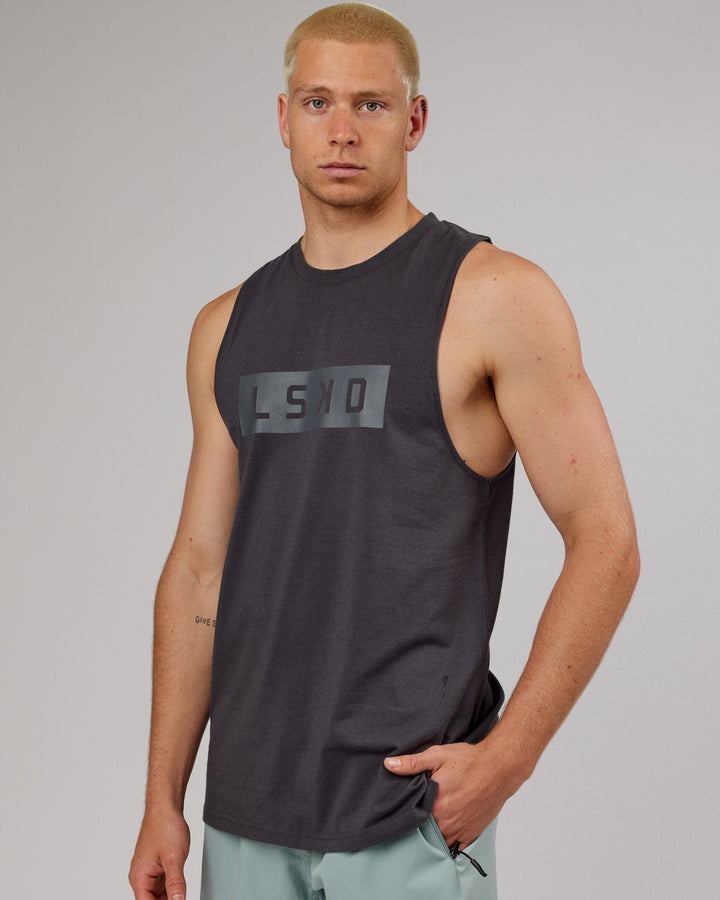Man wearing Strength FLXDRY Training Fit Performance Tank - Asphalt