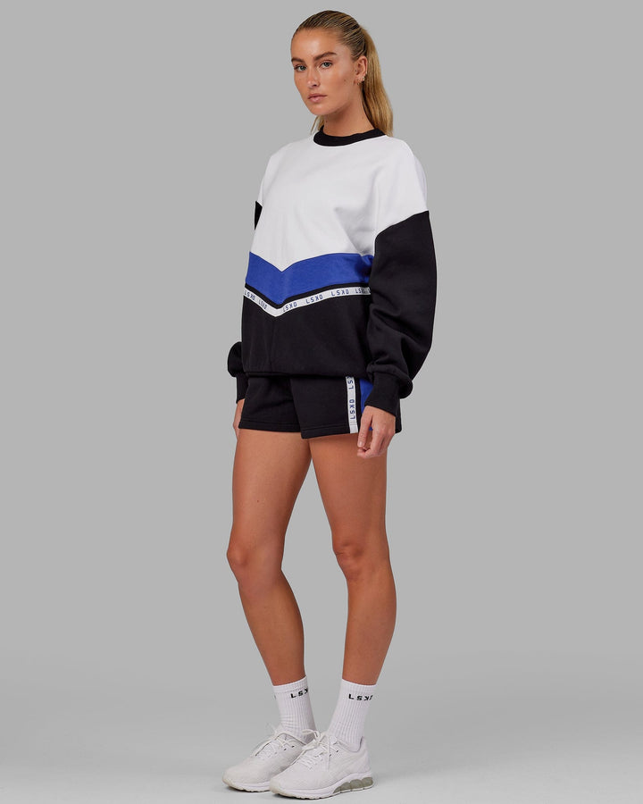 Woman wearing Time Out Sweater Oversize - Black-Power Cobalt