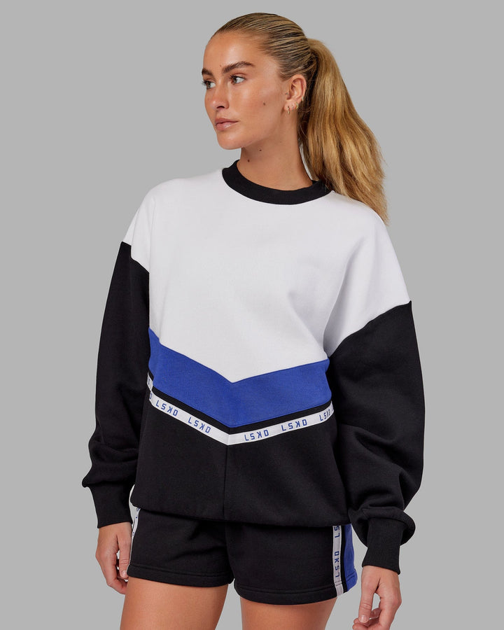 Woman wearing Time Out Sweater Oversize - Black-Power Cobalt