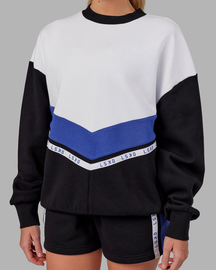 Woman wearing Time Out Sweater Oversize - Black-Power Cobalt