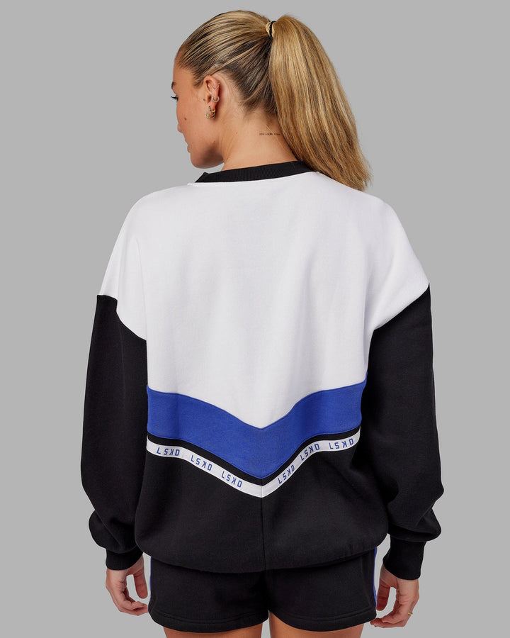 Woman wearing Time Out Sweater Oversize - Black-Power Cobalt