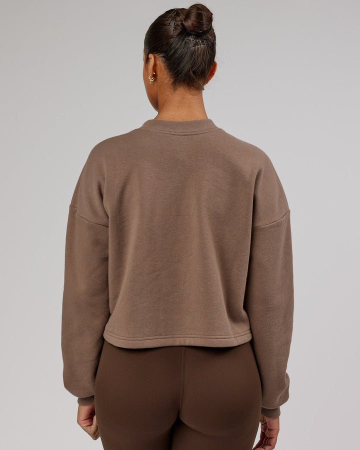 Woman wearing Touchdown Sweater - Deep Taupe