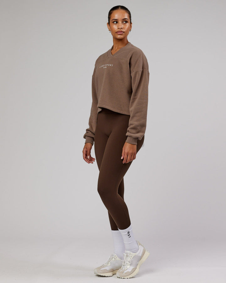 Woman wearing Touchdown Sweater - Deep Taupe