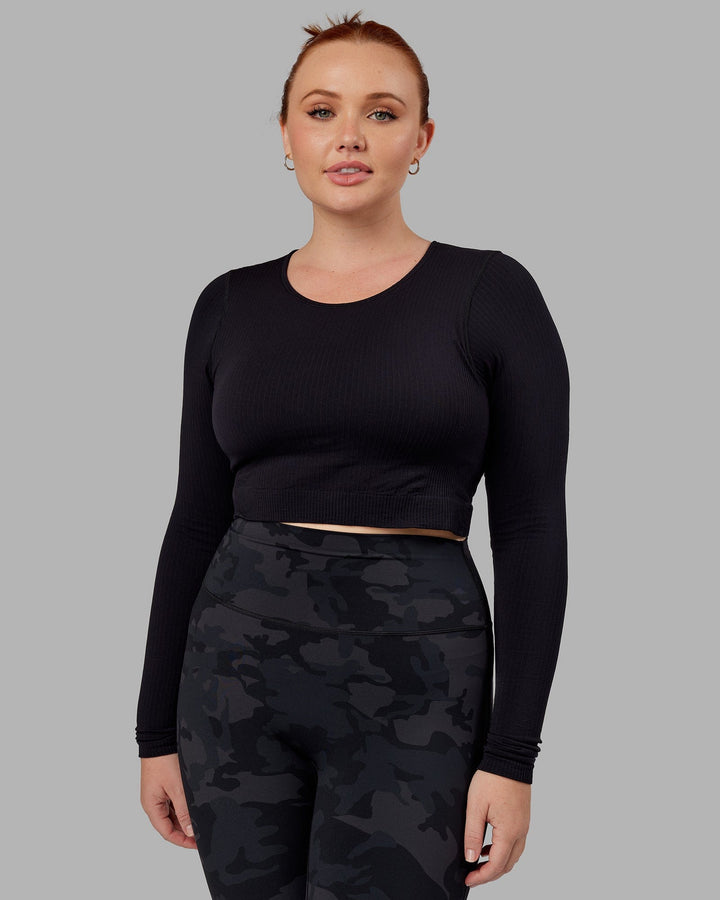 Woman wearing Ultra Soft Seamless Long Sleeve Top - Black