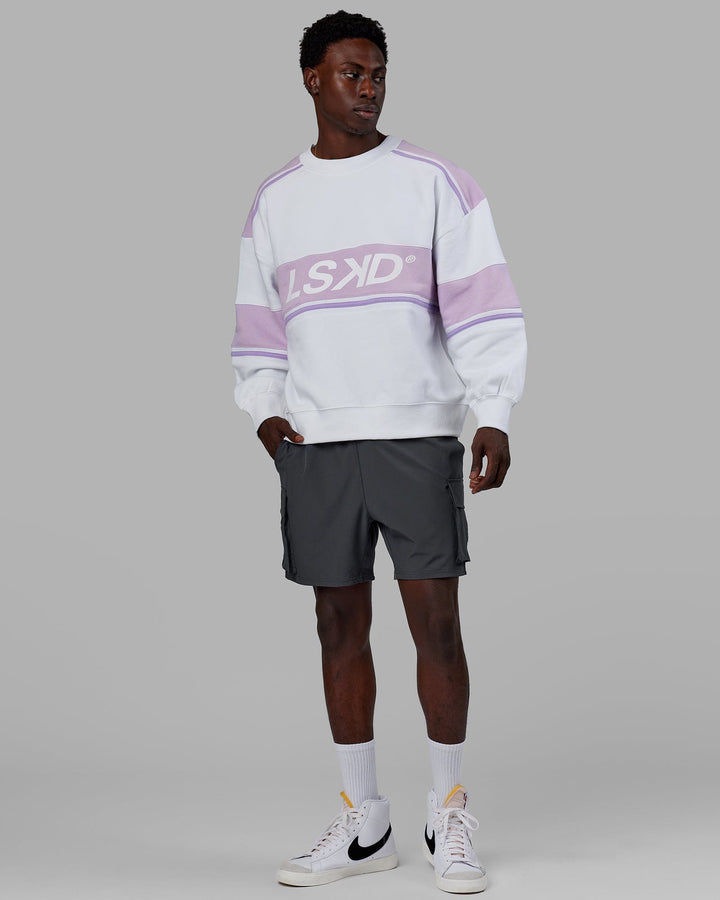 Man wearing Unisex A-Team Sweater Oversize - White-Pale Lilac