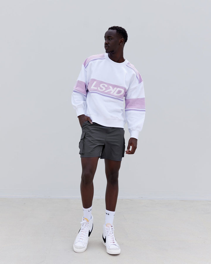 Man wearing Unisex A-Team Sweater Oversize - White-Pale Lilac