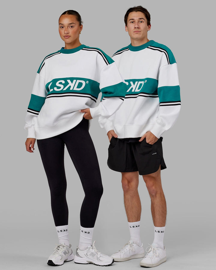Duo wearing A-Team Sweater Oversize - White-Deep Lake