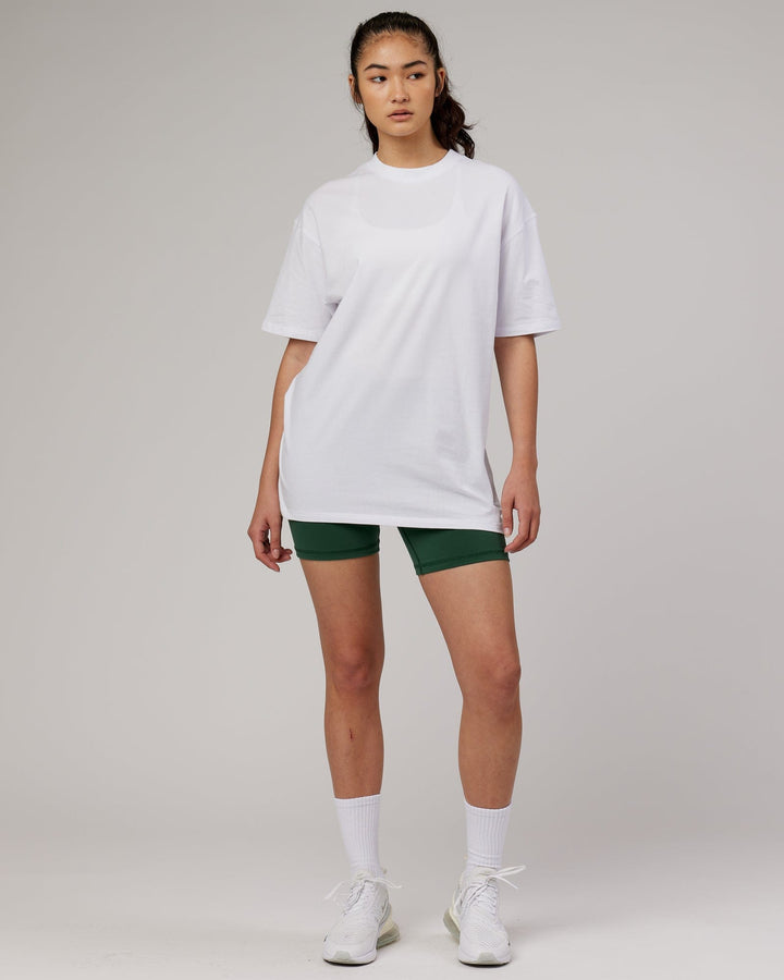 Woman wearing Unisex DownLow FLXCotton Oversize Tee - White