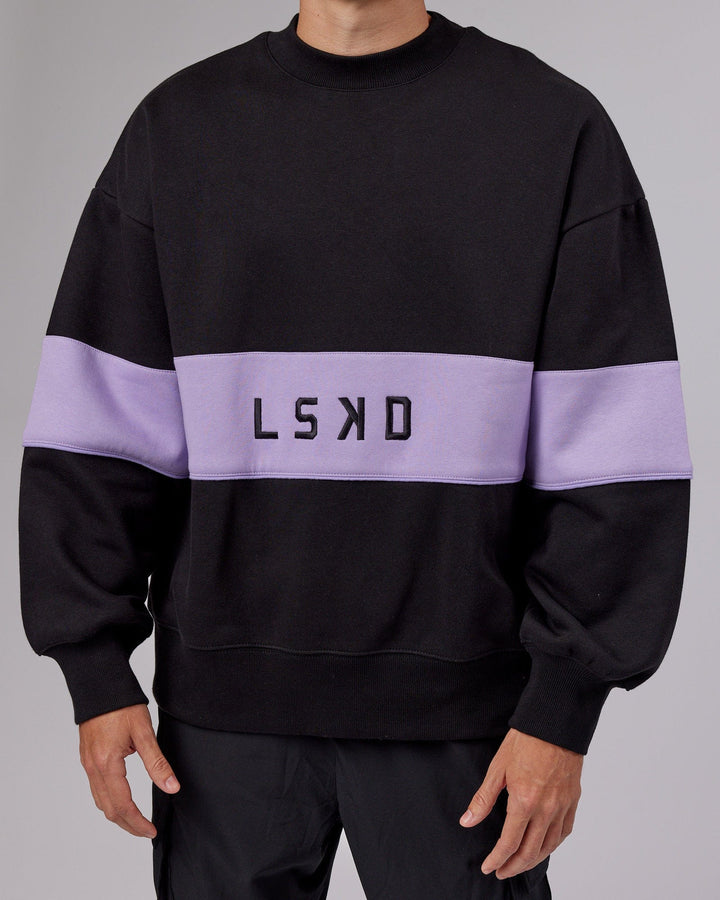 Man wearing Unisex Extra Time Sweater Oversize - Black-Pale Lilac