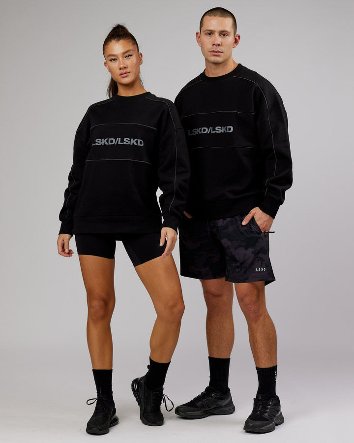 Man and Woman wearing Unisex Impact Sweater Oversize - Black-Grey