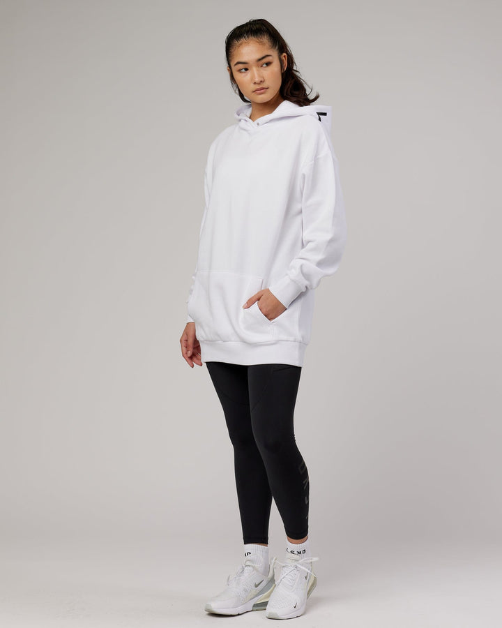 Woman wearing Unisex Linear Hoodie Oversize - White