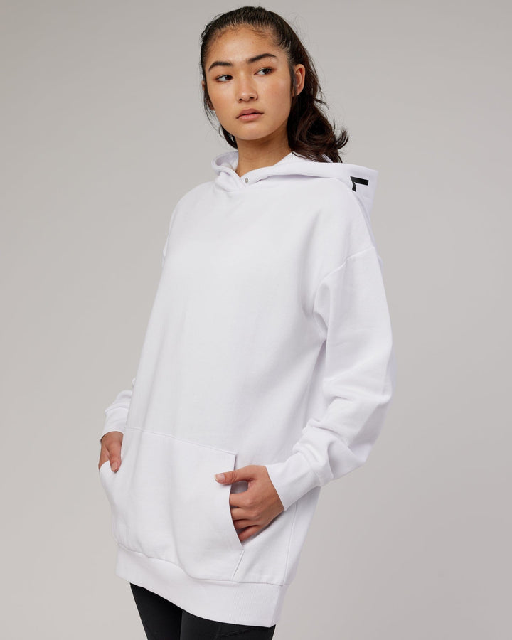Woman wearing Unisex Linear Hoodie Oversize - White