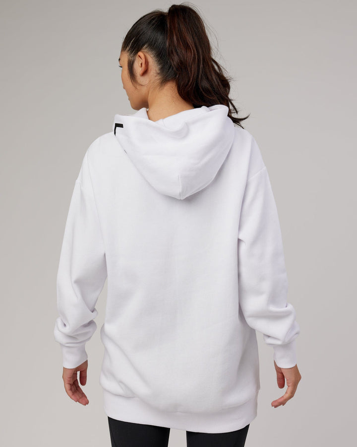 Woman wearing Unisex Linear Hoodie Oversize - White